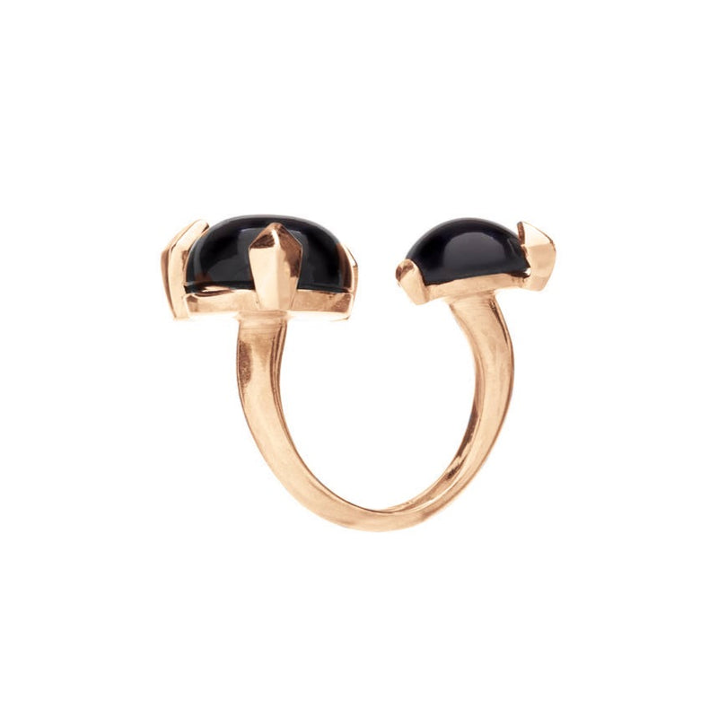BONES Golden Double Ring with Black Onyx