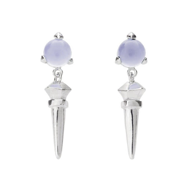 BONES Long Earrings with Light Lavender Chalcedony