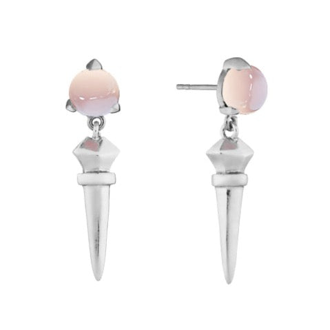 BONES Long Earrings with Sheer Pink Chalcedony