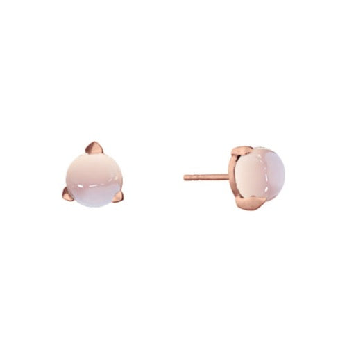 BONES Golden Mini Earrings with Sheer Pink Chalcedony