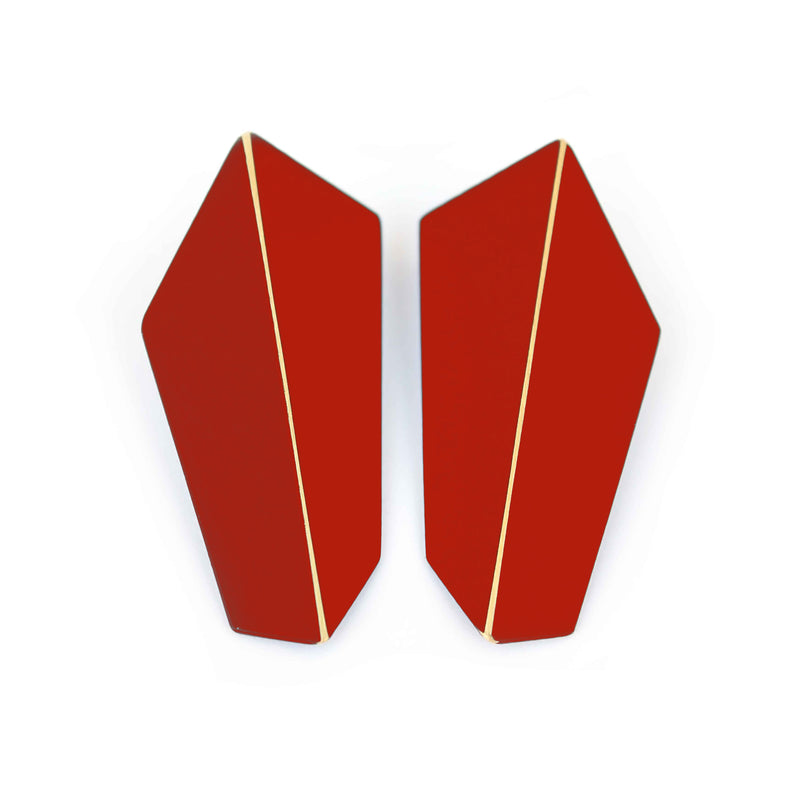 Folded Vertical Earrings "Coral Red"