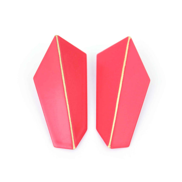 Folded Vertical Earrings "Strawberry Red"