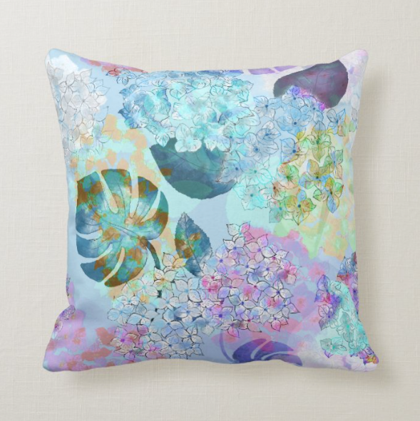 Decorative Pillow "HYDRANGEA PARADISE IN BLUE"