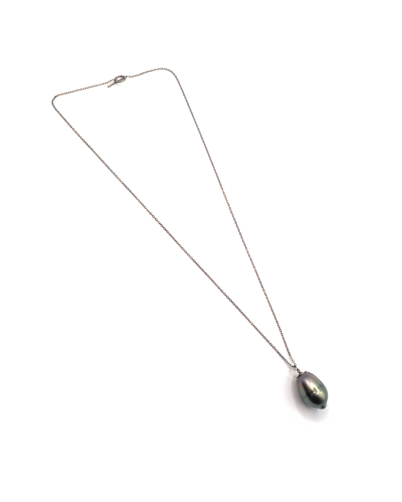 SOLITARY PEARL SILVER NECKLACE - BLACK