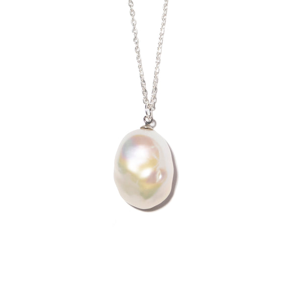 SOLITARY PEARL SILVER NECKLACE - WHITE