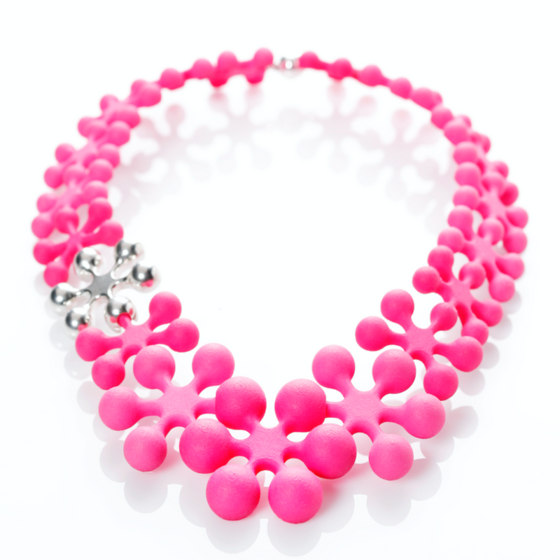 Necklace "Snow Flowers 3D" Pink