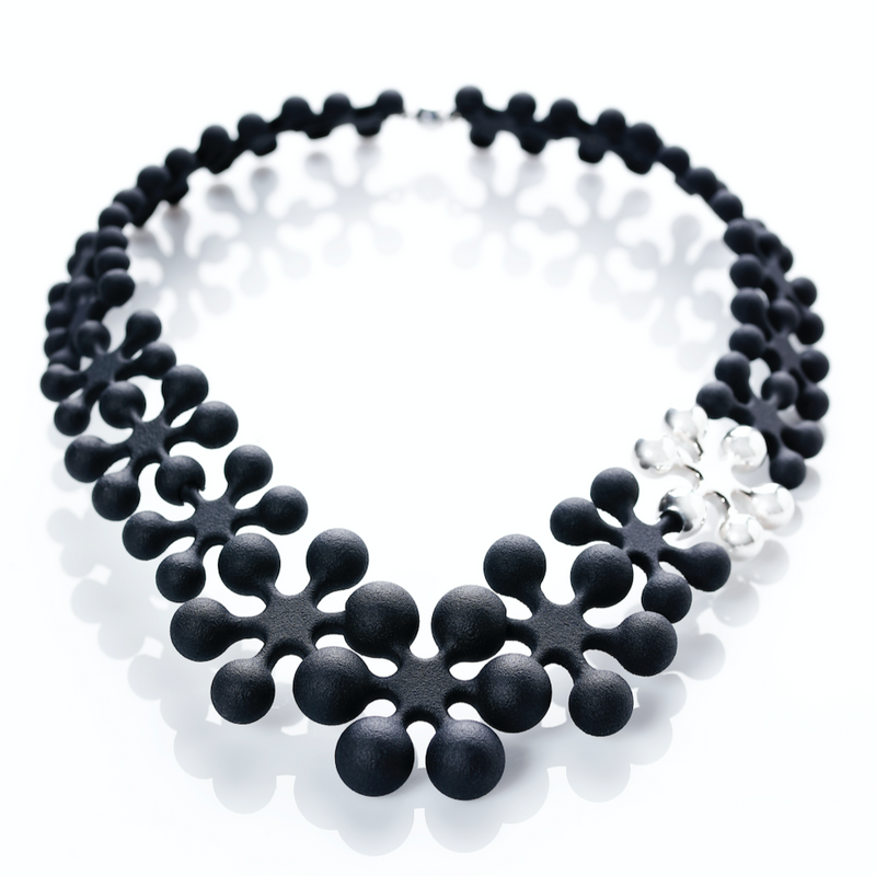 Necklace "Snow Flowers 3D" Black