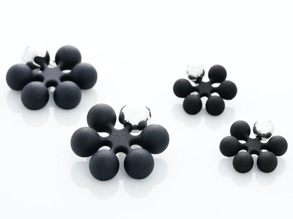 Earrings "Snow Flowers 3D" Black