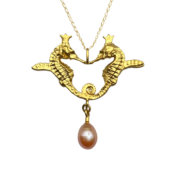 HIPPO COUTURE "Golden Hippo Pink Pearl Pendant"
