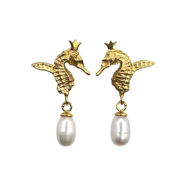 HIPPO COUTURE Earrings "Golden Hippo White Pearl"