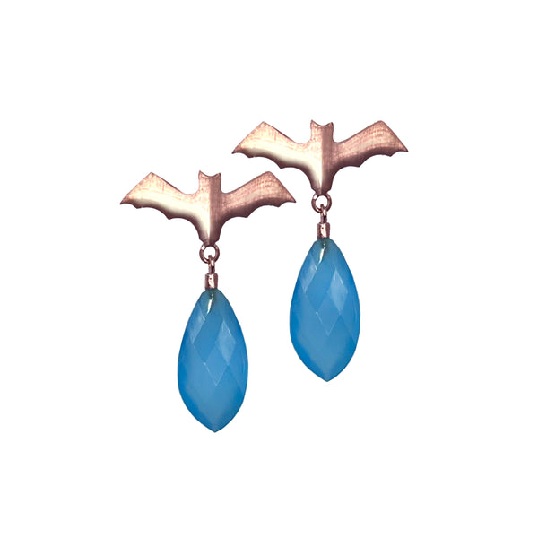 Rose Bat Blue Earrings