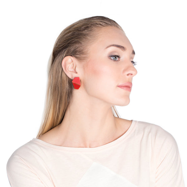 Folded Wide Earrings "Coral Red"