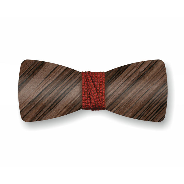 Wooden Bow Tie "Dark Olive+Red"