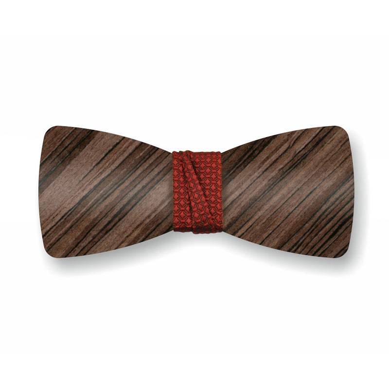 Wooden Bow Tie "Dark Olive+Red"